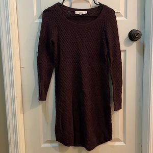 Loft dark purple long sleeved sweater dress, size XS petite